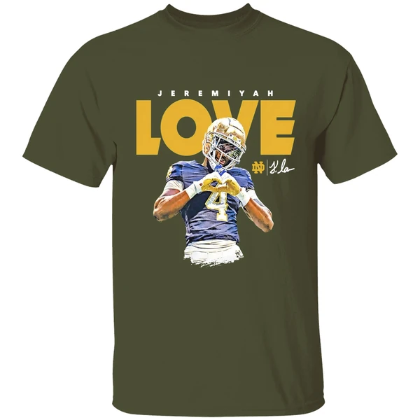 jeremiyah-love-notre-dame-fighting-irish-football-shirt-militarygreen