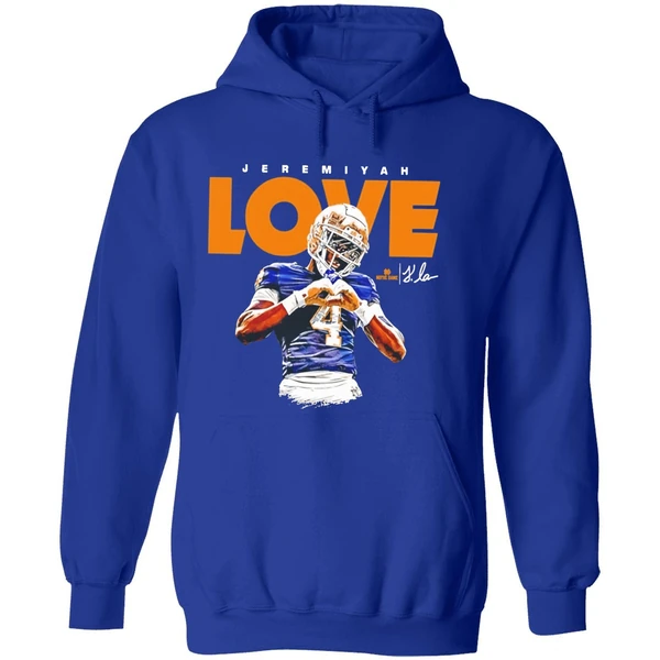 Jeremiyah Love Notre Dame Football Ncaa Heisman Heart Hand Hoodie - Image 7