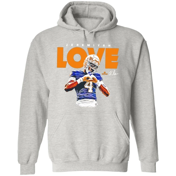 Jeremiyah Love Notre Dame Football Ncaa Heisman Heart Hand Hoodie - Image 9