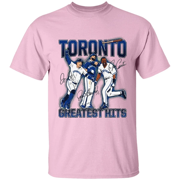 Joe Carter Jose Bautista And George Springer Toronto Blue Jays Toronto Greatest Hits Shirt - Image 2
