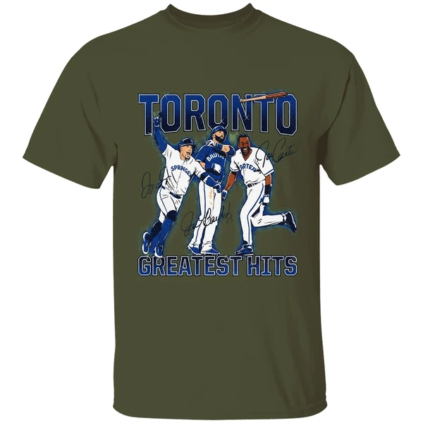 Joe Carter Jose Bautista And George Springer Toronto Blue Jays Toronto Greatest Hits Shirt - Image 3