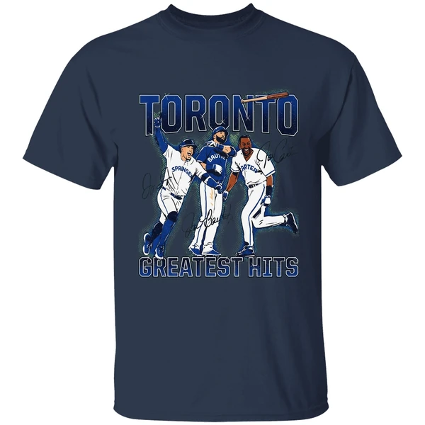 Joe Carter Jose Bautista And George Springer Toronto Blue Jays Toronto Greatest Hits Shirt - Image 4