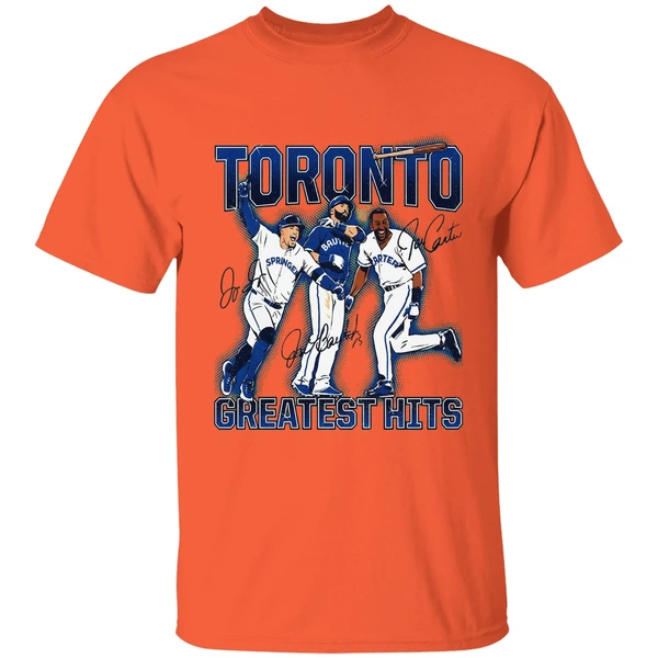 Joe Carter Jose Bautista And George Springer Toronto Blue Jays Toronto Greatest Hits Shirt - Image 5