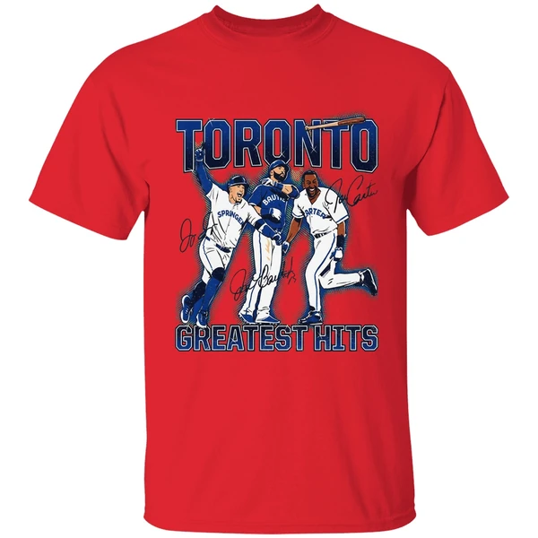 Joe Carter Jose Bautista And George Springer Toronto Blue Jays Toronto Greatest Hits Shirt - Image 6