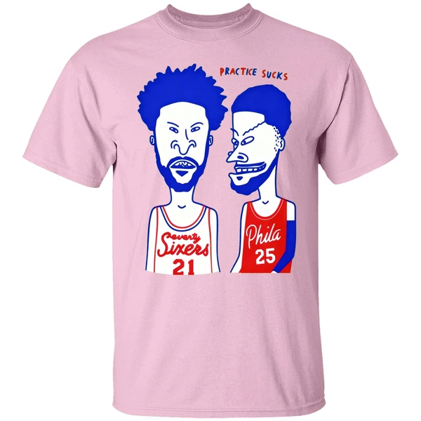 Joel Embiid And Ben Simmons Beavis And Butthead Practice Sucks Philadelphia Basketball Shirt Joel Embiid And Ben Simmons Beavis And Butthead Practice Sucks Philadelphia Basketball Shirt