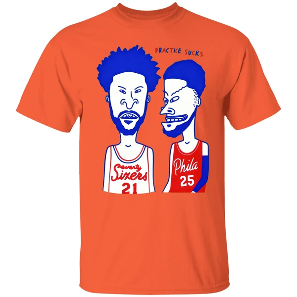 Joel Embiid And Ben Simmons Beavis And Butthead Practice Sucks Philadelphia Basketball Shirt - Image 4
