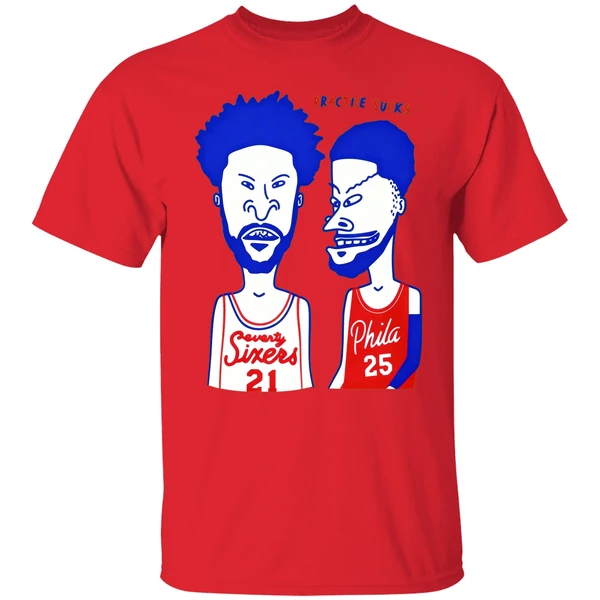 Joel Embiid And Ben Simmons Beavis And Butthead Practice Sucks Philadelphia Basketball Shirt - Image 5