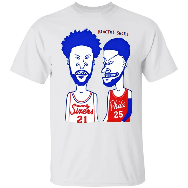 Joel Embiid And Ben Simmons Beavis And Butthead Practice Sucks Philadelphia Basketball Shirt - Image 9