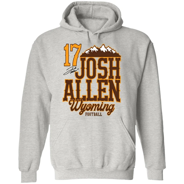Josh Allen 17 Wyoming Cowboys Football Mountain Signature Hoodie - Image 9