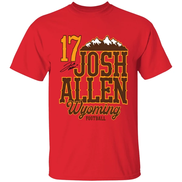 josh-allen-17-wyoming-cowboys-football-mountain-signature-shirt-red