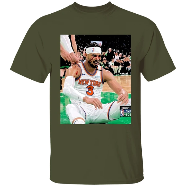josh hart after getting elbowed in the face blood new york knicks vs boston celtics shirt militarygreen