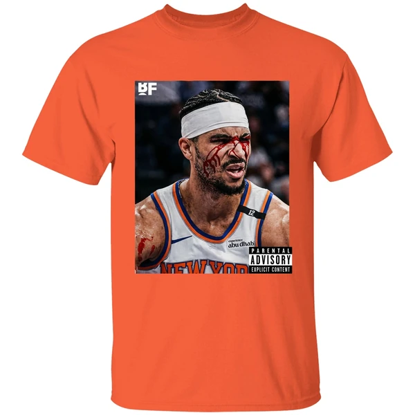 josh hart blood onto court knicks parental advisory iconic moment shirt orange