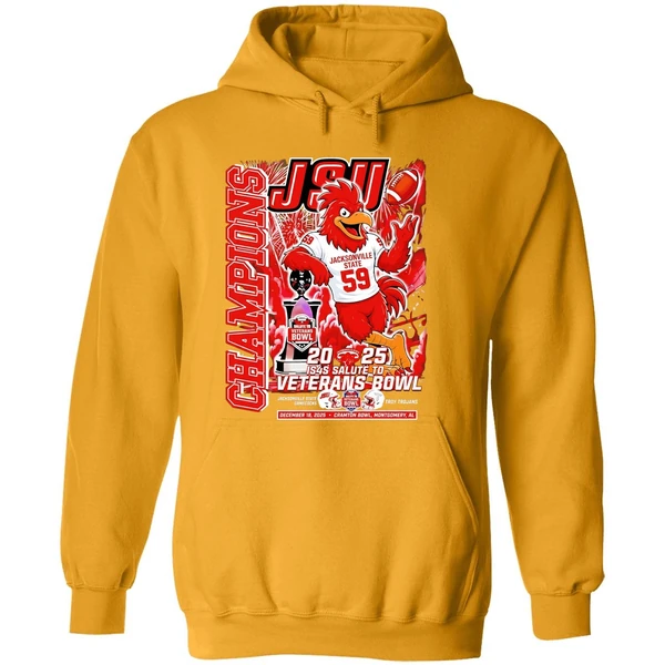 Jsu Jacksonville State Gamecocks 2025 Salute To Veterans Bowl Champions Mascot Hoodie