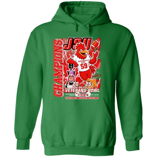 Jsu Jacksonville State Gamecocks 2025 Salute To Veterans Bowl Champions Mascot Hoodie - Image 2