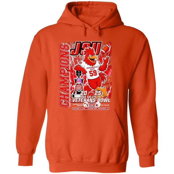 Jsu Jacksonville State Gamecocks 2025 Salute To Veterans Bowl Champions Mascot Hoodie - Image 6