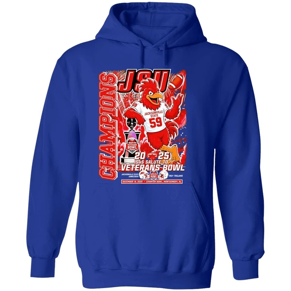 Jsu Jacksonville State Gamecocks 2025 Salute To Veterans Bowl Champions Mascot Hoodie - Image 7