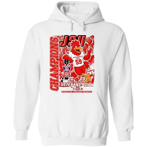 Jsu Jacksonville State Gamecocks 2025 Salute To Veterans Bowl Champions Mascot Hoodie - Image 8