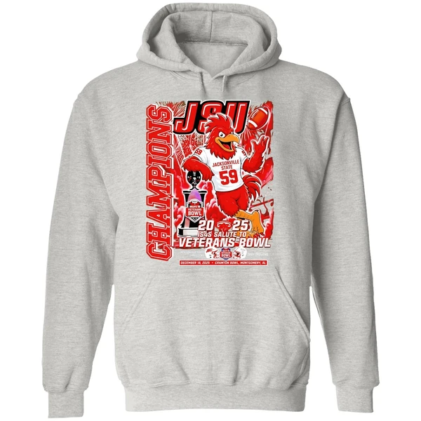 Jsu Jacksonville State Gamecocks 2025 Salute To Veterans Bowl Champions Mascot Hoodie - Image 9
