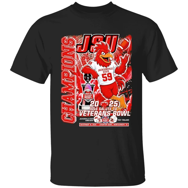 Jsu Jacksonville State Gamecocks 2025 Salute To Veterans Bowl Champions Mascot Shirt