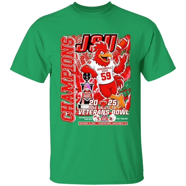 Jsu Jacksonville State Gamecocks 2025 Salute To Veterans Bowl Champions Mascot Shirt - Image 2