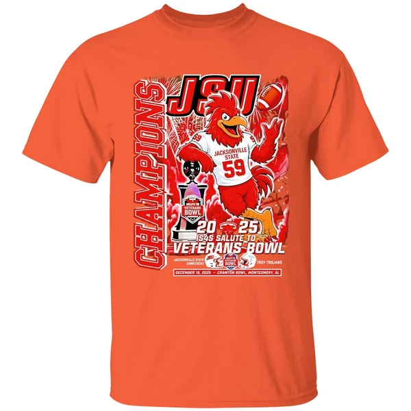Jsu Jacksonville State Gamecocks 2025 Salute To Veterans Bowl Champions Mascot Shirt - Image 6