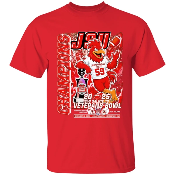 Jsu Jacksonville State Gamecocks 2025 Salute To Veterans Bowl Champions Mascot Shirt - Image 7