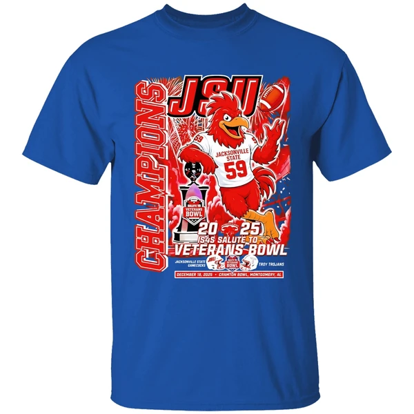 Jsu Jacksonville State Gamecocks 2025 Salute To Veterans Bowl Champions Mascot Shirt - Image 8
