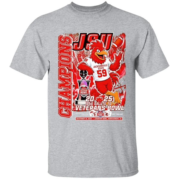 Jsu Jacksonville State Gamecocks 2025 Salute To Veterans Bowl Champions Mascot Shirt - Image 9