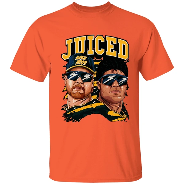 juiced bash brothers mark mcgwire and jose canseco oakland athletics shirt orange