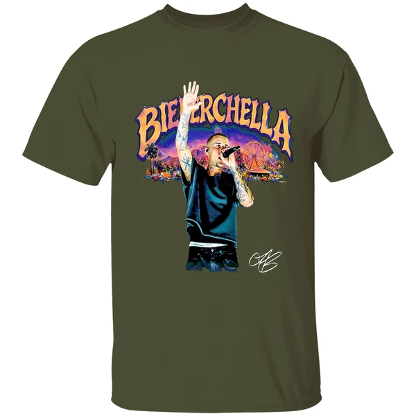 justin bieber bieberchella tour signature shirt militarygreen