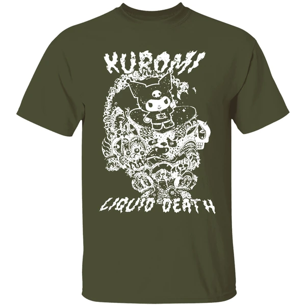 kuromi liquid death tonal logo shirt militarygreen