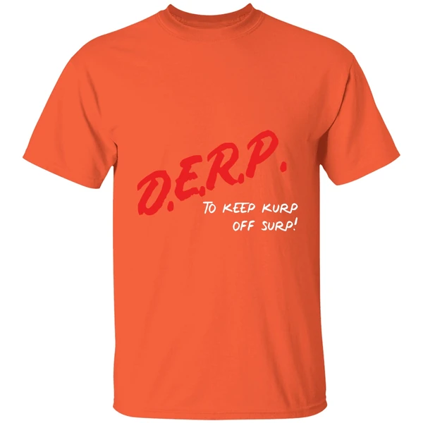 kurt metzger wearing derp to keep kurp off surp shirt orange