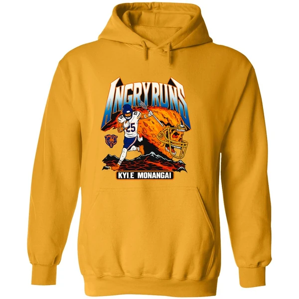 Kyle Monangai Angry Runs Skull Fire Chicago Bears Hoodie