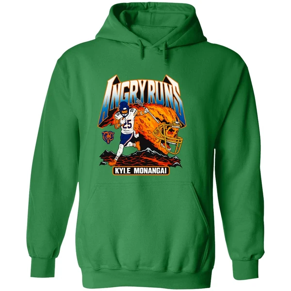 Kyle Monangai Angry Runs Skull Fire Chicago Bears Hoodie - Image 2