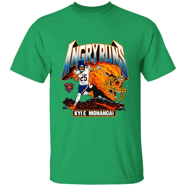 Kyle Monangai Angry Runs Skull Fire Chicago Bears Shirt - Image 2