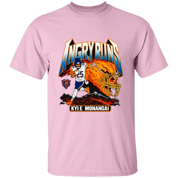 Kyle Monangai Angry Runs Skull Fire Chicago Bears Shirt - Image 3