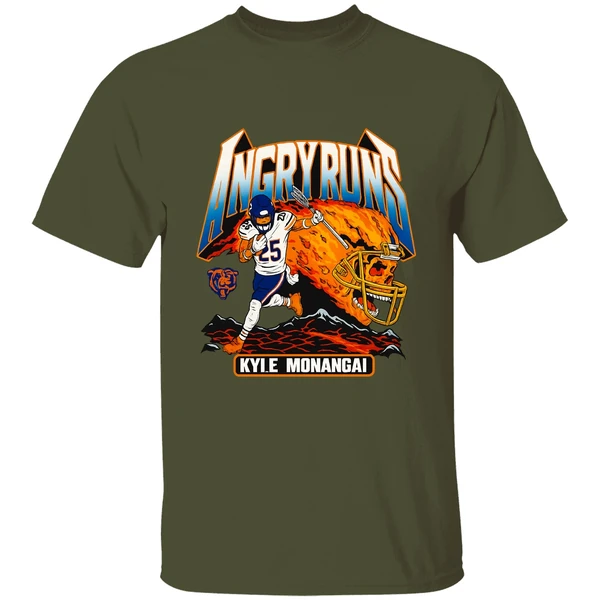 Kyle Monangai Angry Runs Skull Fire Chicago Bears Shirt - Image 4