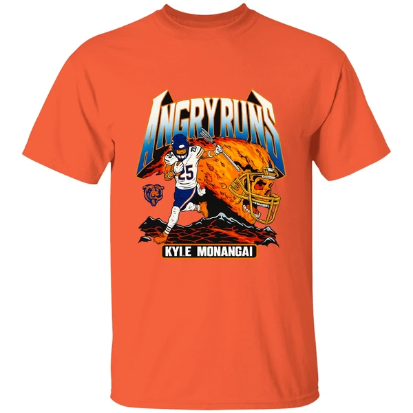 Kyle Monangai Angry Runs Skull Fire Chicago Bears Shirt - Image 6