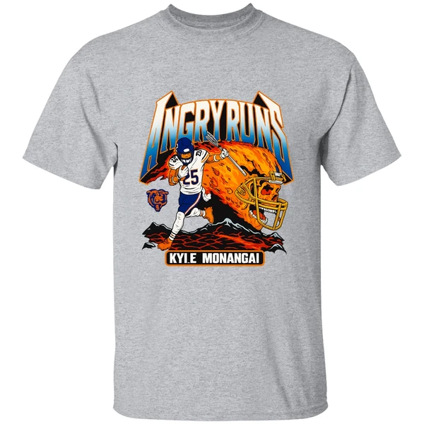Kyle Monangai Angry Runs Skull Fire Chicago Bears Shirt - Image 9