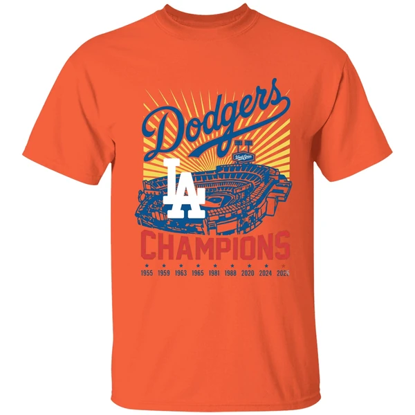 la baseball world series champion 1955 1959 1963 1965 1981 1988 2020 2024 2025 shirt orange