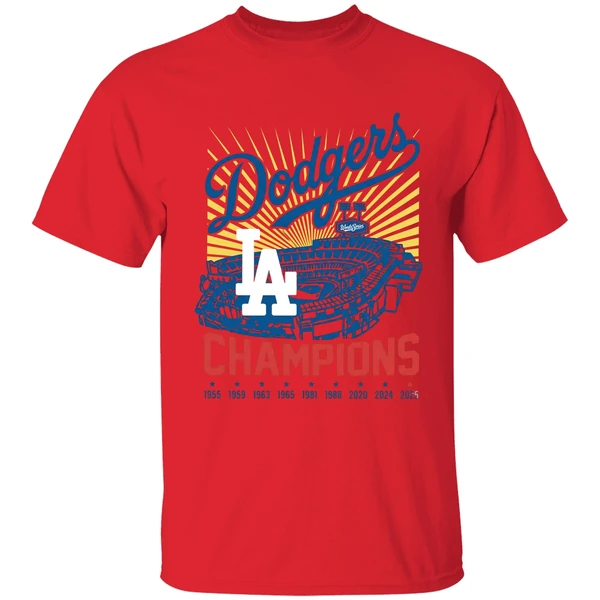 la baseball world series champion 1955 1959 1963 1965 1981 1988 2020 2024 2025 shirt red