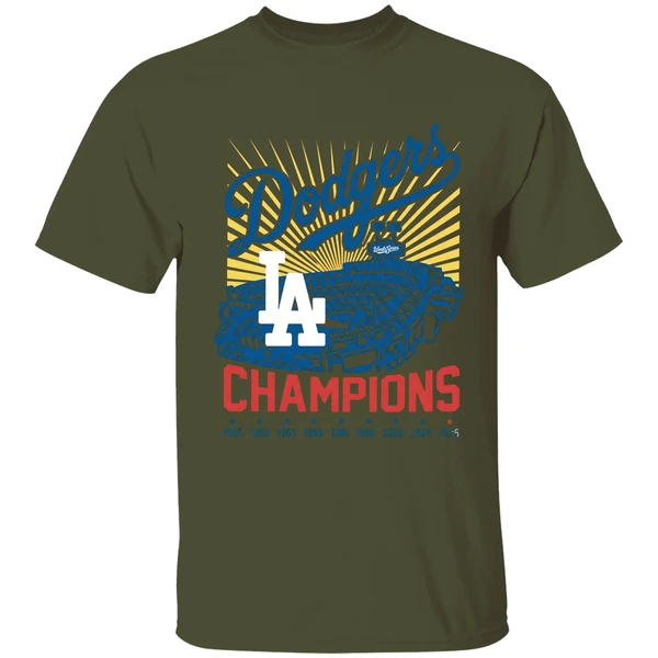 La Baseball World Series Champion 1955 1959 1963 1965 1981 1988 2020 2024 2025 Shirt - Image 9