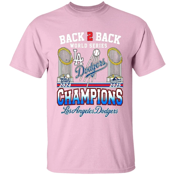 La Dodgers Back To Back 2024 2025 World Series Champions Trophy Shirt - Image 2