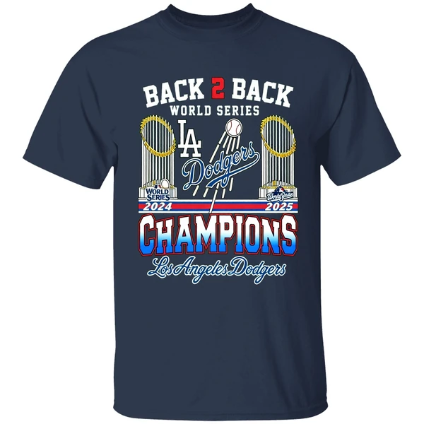 La Dodgers Back To Back 2024 2025 World Series Champions Trophy Shirt - Image 4