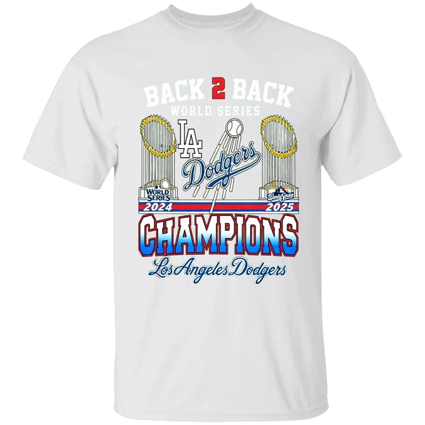 La Dodgers Back To Back 2024 2025 World Series Champions Trophy Shirt - Image 9