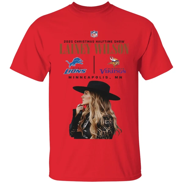 lainey-wilson-2025-christmas-halftime-show-detroit-lions-vs-minnesota-vikings-shirt-red