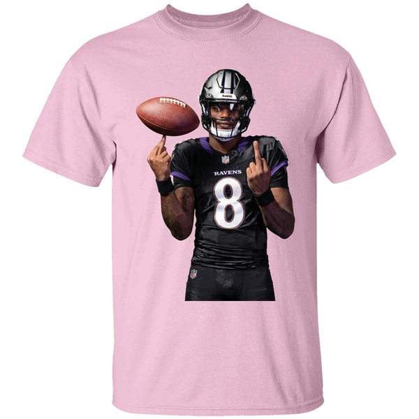 lamar jackson 8 middle finger baltimore ravens shirt lightpink