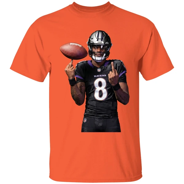 lamar jackson 8 middle finger baltimore ravens shirt orange