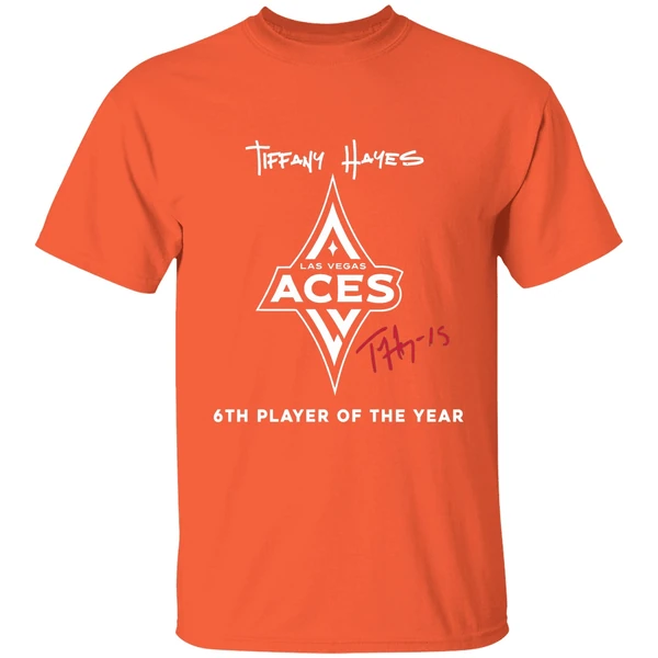 las vegas aces tiffany hayes 2024 6th player of the year signature 2 sides shirt orange