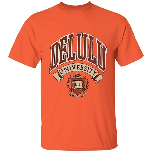 layze-youtube-merch-delulu-university-student-logo-shirt-orange